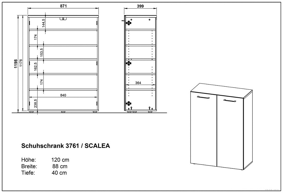 Schuhschrank mit Glasfront und Auflage GW Scalea-3761-84