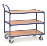 Tischwagen Fetra mit 3 Böden aus Holz, Griff hochstehend